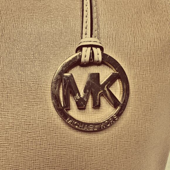 MICHAEL KORS Jet Set Camel Tan Leather Medium Tote Double Strap Bucket Handbag - Picture 8 of 16